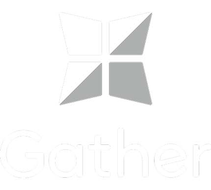 Logo featuring a stylized four-part shape above the word "Gather" in a modern font.